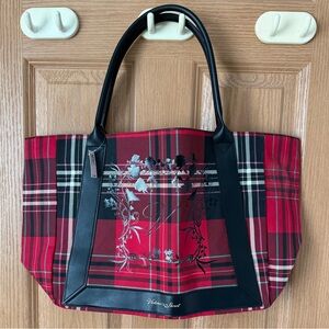 Victoria’s Secret Red Plaid Tote Bag with Black Trim